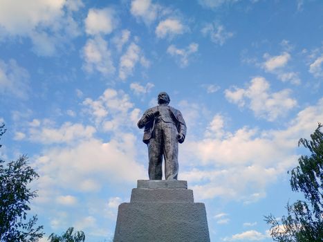 Monument to Lenin on a pedestal in the park. Leader of communism