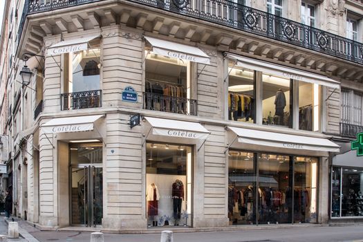 Cotelac Store in Paris, France, Luxury Clothe brand shop facade on " Rue saint Honoré "