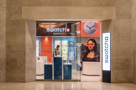 Swatch Store in Paris, France, watches brand shop in "Le Louvre"