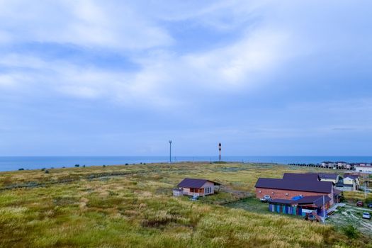 Seaside landscape by the Sea of Azov, the village of For the Motherland.