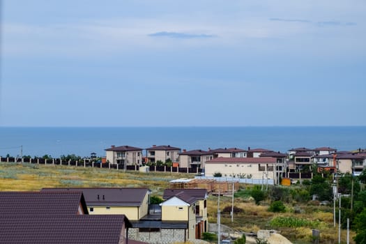 Seaside landscape by the Sea of Azov, the village of For the Motherland.