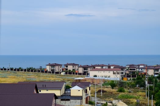 Seaside landscape by the Sea of Azov, the village of For the Motherland.