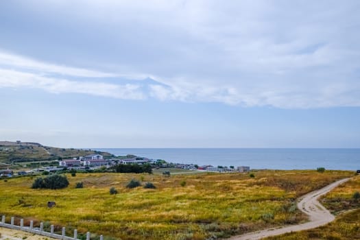 Seaside landscape by the Sea of Azov, the village of For the Motherland.