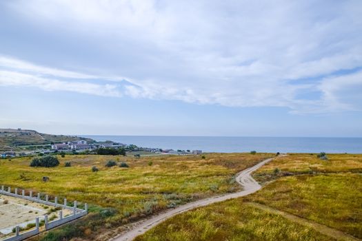 Seaside landscape by the Sea of Azov, the village of For the Motherland.