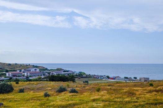 Seaside landscape by the Sea of Azov, the village of For the Motherland.