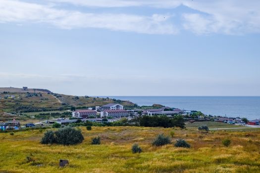 Seaside landscape by the Sea of Azov, the village of For the Motherland.