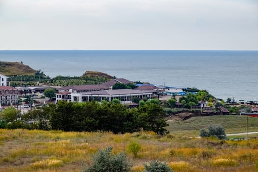 Seaside landscape by the Sea of Azov, the village of For the Motherland.