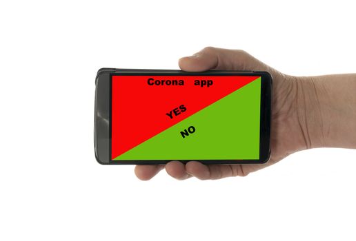 female hand with mobile phone iwith the app to check corona yes or no