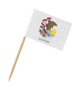 Small paper US-state flag on wooden stick - Illinois- Isolated on white