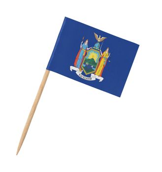 Small paper US-state flag on wooden stick - New York - Isolated on white
