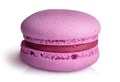One pink macaroon front view on white background