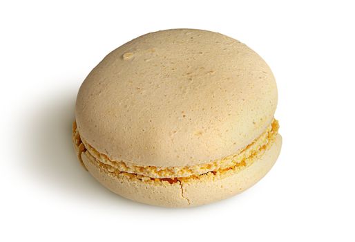 One yellow macaroon angled view isolated on a white background