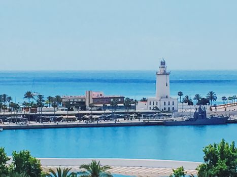 Aerial view of the Port of Malaga, the capital city of Andalucia region in Spain in summer