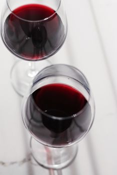 Two crystal glasses of red wine, organic beverage product