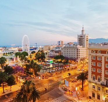 Aerial view of the Port of Malaga, the capital city of Andalucia region in Spain in summer