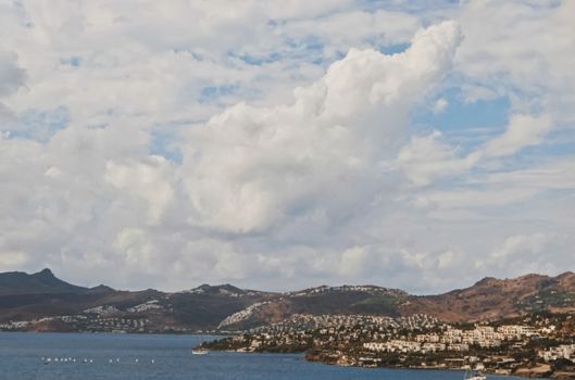 Mediterranean coast and cloudy sky, beautiful panoramic sea view and coastal nature scene