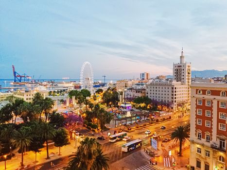 Aerial view of the Port of Malaga, the capital city of Andalucia region in Spain in summer