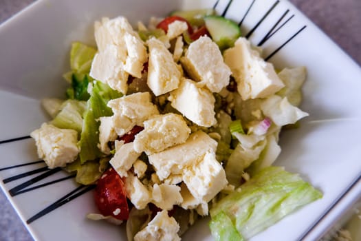 Lanashire Cheese and Tomato salad lunch in a bowl