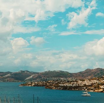 Mediterranean coast and cloudy sky, beautiful panoramic sea view and coastal nature scene