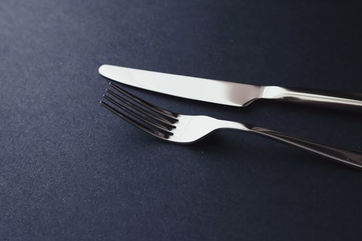 Fork and knife, silver cutlery for table decor, minimalistic design and diet concept