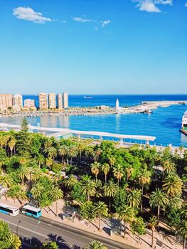 Aerial view of the Port of Malaga, the capital city of Andalucia region in Spain in summer