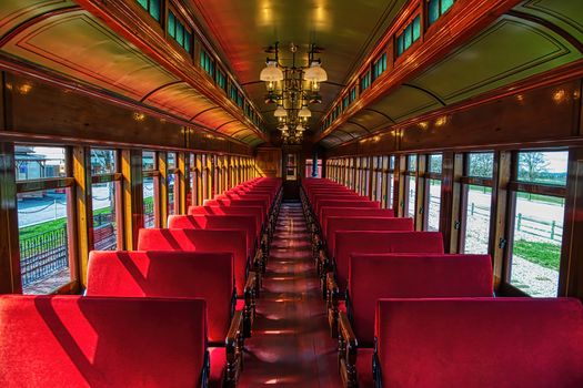 Antique Passenger Car Interior with Red Louver Seats Antique Passenger Car Interior with Red Louver Seats