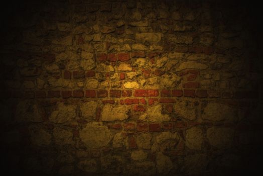 Enlightened old wall underground cellar       