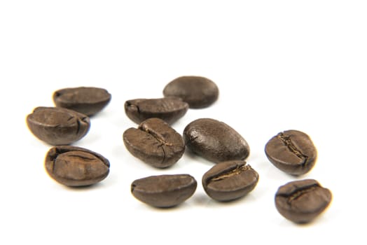 Collection of coffee beans on white background