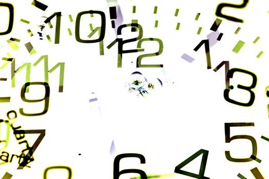 double exposure of a white clock showing numbers UK