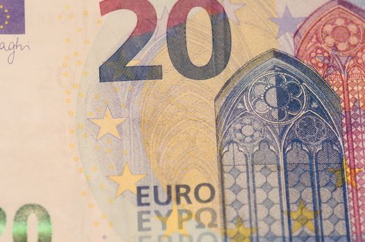 close up of twenty euro money