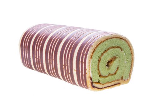 Swiss roll cake isolated on white background
