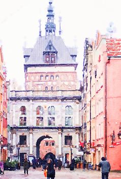 Watercolour Art Print, Travel in Europe Scene as Vintage Home Decor