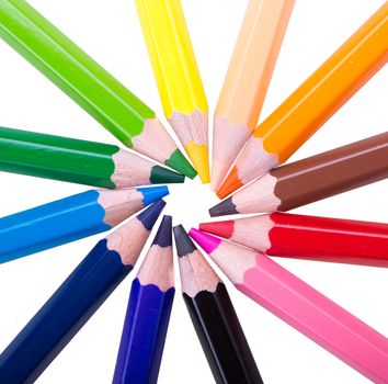Colour pencils isolated on white background