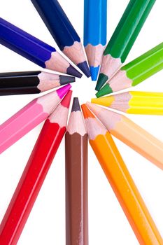 Colour pencils isolated on white background