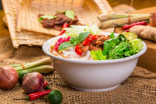 Assam Laksa (Noddle in Tangy Fish Gravy) is a Special Malaysian Food Popular in Penang