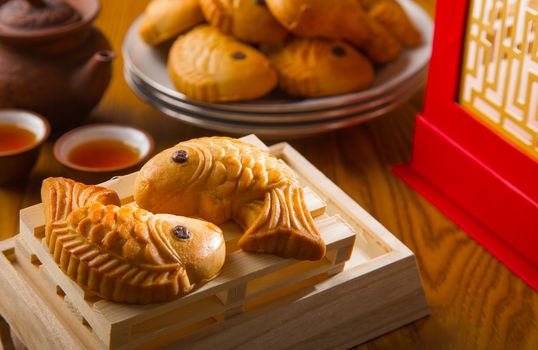 chinese mooncake biscuit with fish shape