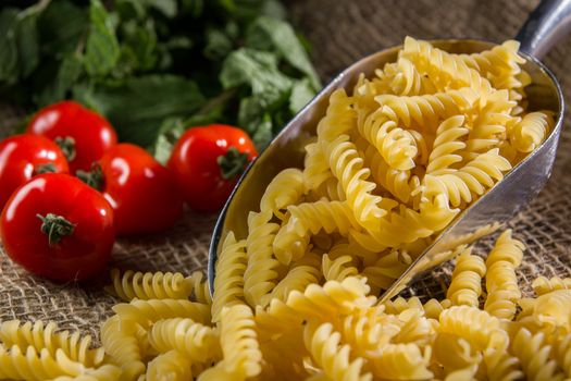 raw pasta on complex background