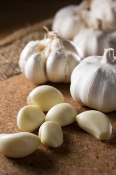 fresh garlic on wooden table