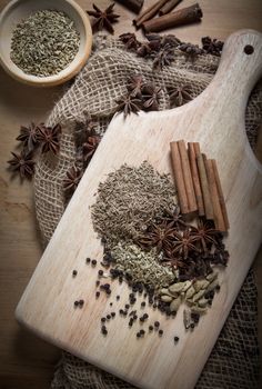 Cooking ingredients,spices on wooden table