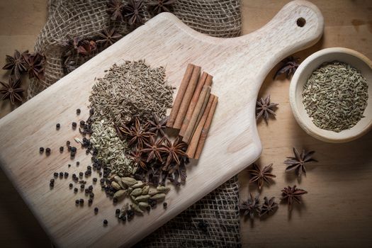 Cooking ingredients,spices on wooden table