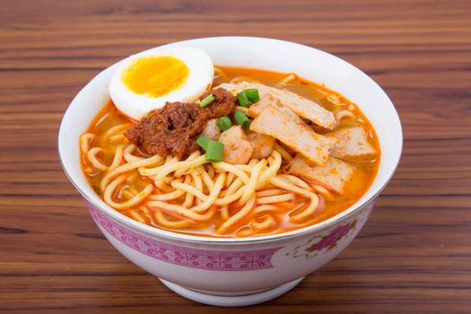 Famous Malaysia Prawn noodle with chili paste, Malaysia shrimp noodle, Penang prawn noodle
