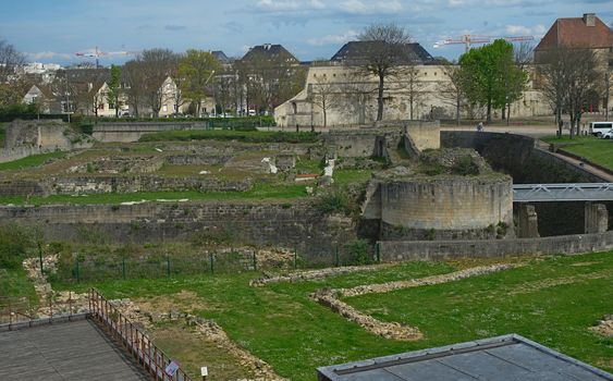 Remains of an old medieval citadel at Caen fortress, France