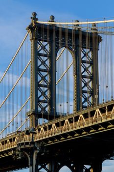 Manhattan Bridge, New York City, U.S. in the blue shade