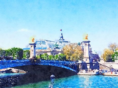 Watercolour Art Print, Travel in Europe Scene as Vintage Home Decor