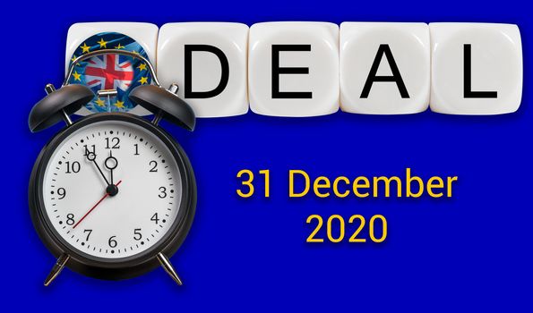 Alarm clock over deal concept between UK and the EU over trade relationship after December 31, 2020