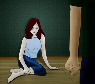A young woman in fear of being physically abused by her Husband or partner
