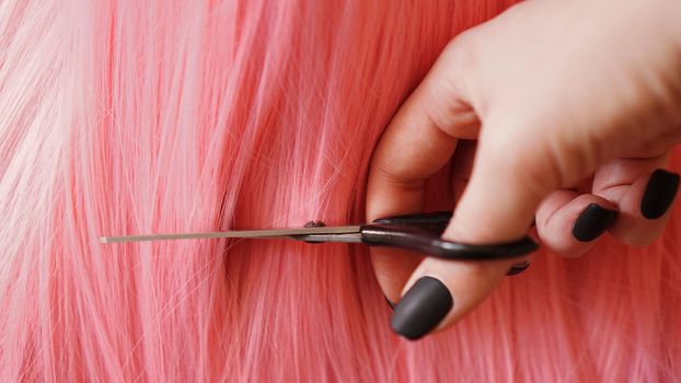 Wig and scissors - bright pink wig - hairstyle background