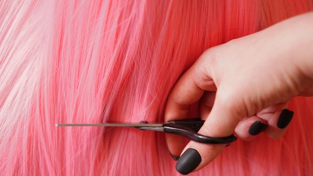 Wig and scissors - bright pink wig - hairstyle background