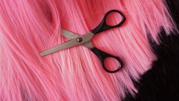 Wig and scissors - bright pink wig - hairstyle background