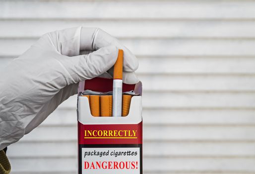 Example of improperly packaged cigarettes that can smoker with a virus or bacterium